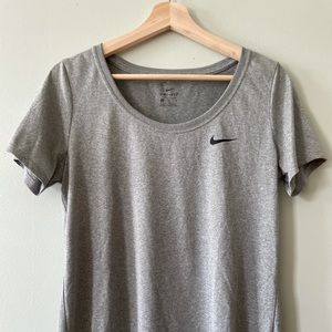 Grey Nike dry fit workout shirt.